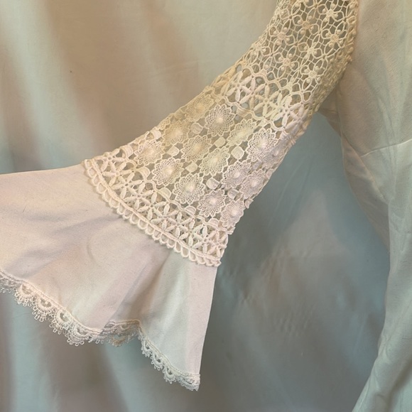Vintage Cream Button Shirt with Lace and Bell Sleeves - Picture 5 of 9